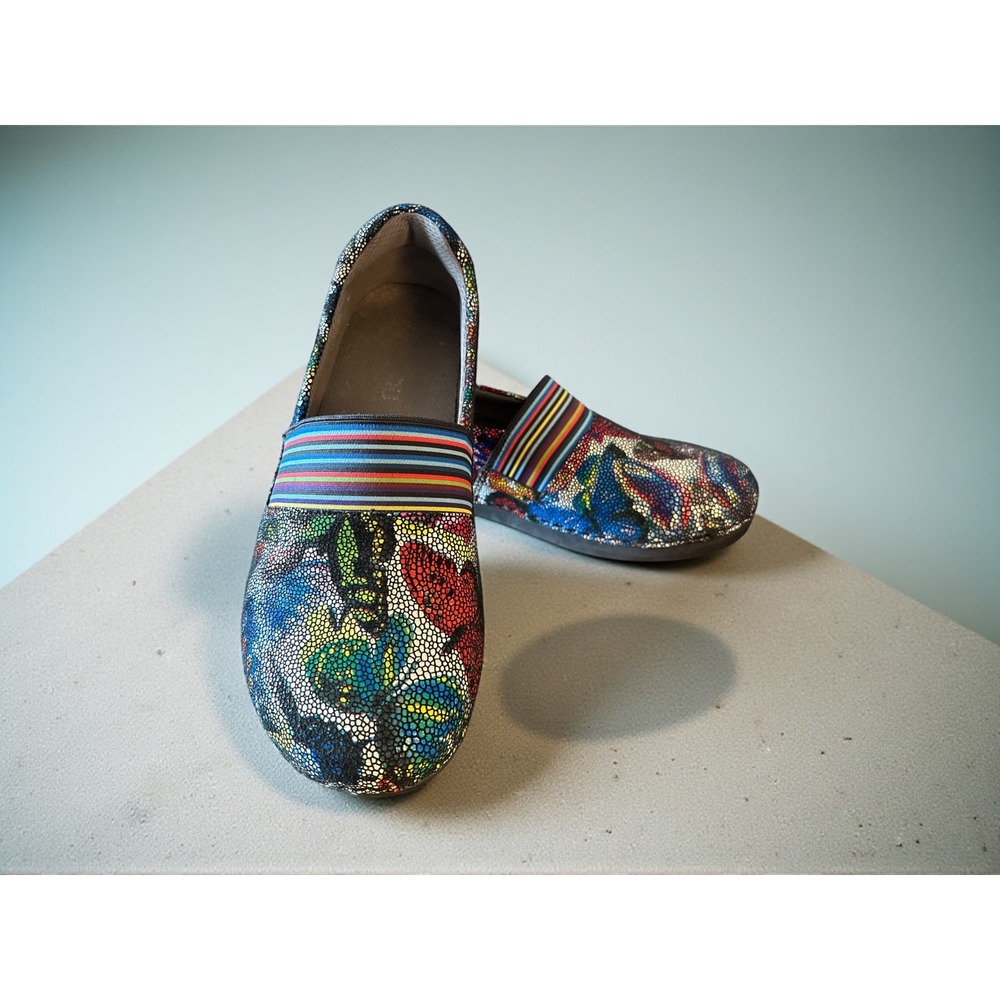Alegria by PG Lite EU 38 Rainbow Butterfly Mosaic Comfort Slip-On Shoes EUC